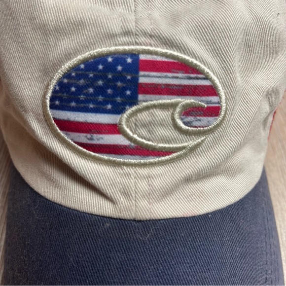 Costa del Mar Red White Blue Trucker Hat Mesh Cap US Flag Logo Adjustable Men’s - Picture 2 of 8